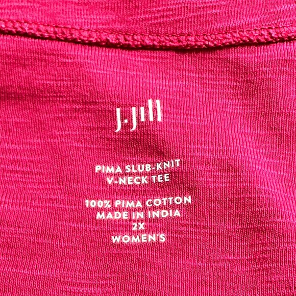 J.Jill Womens Pima Slub Knit V Neck Tee 2X 100% Pima Cotton Pink Beachy Vacation - Picture 3 of 10